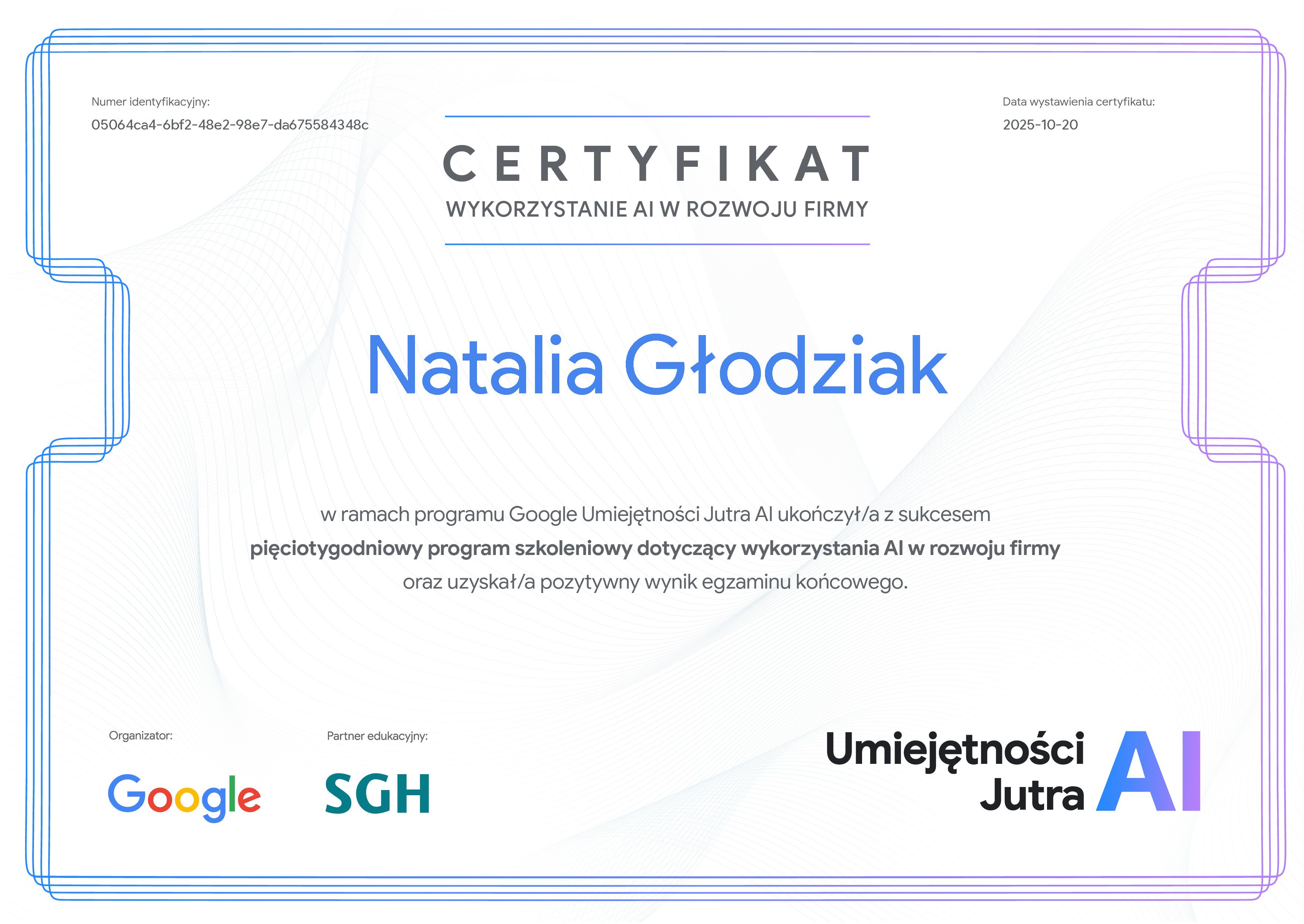 Certyfikat Google Umiejętności Jutra AI